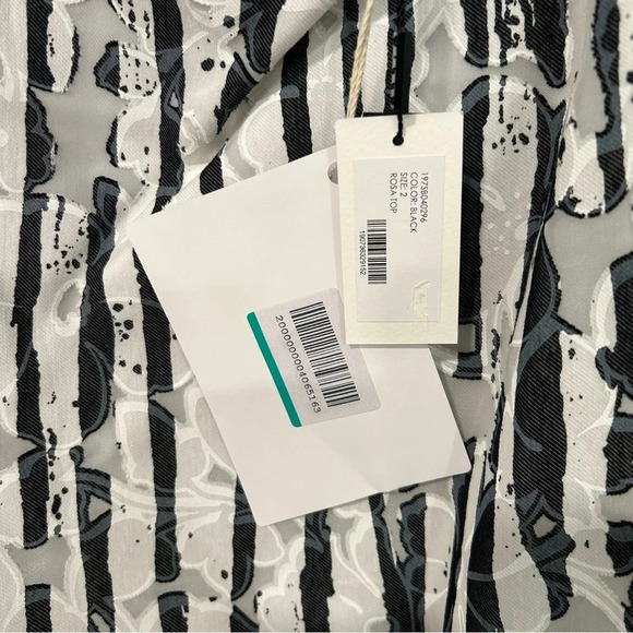 Milly Rosa Cady Striped Floral Off the Shoulder Bell Sleeve Top 2 - Picture 4 of 6